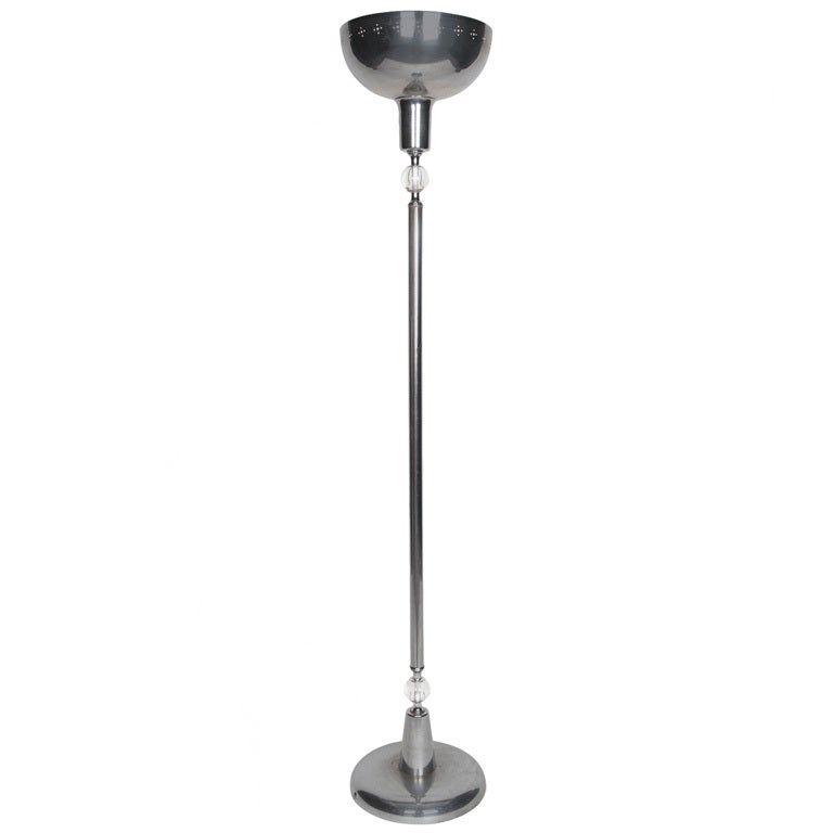 Vintage Art Moderne Chrome Torchiere Floor Lamp with Glass Details, Circa 1940s For Sale