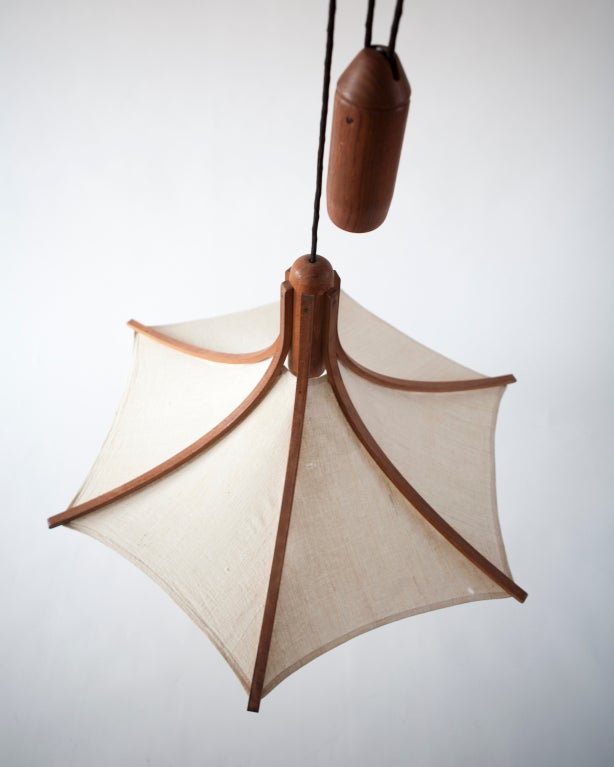 Mid-Century Modern Teak and Linen Pendant, circa 1960 1