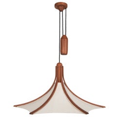 Mid-Century Modern Teak and Linen Pendant, circa 1960