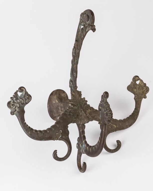 Pair of Verdigris Bronze Wall Hooks