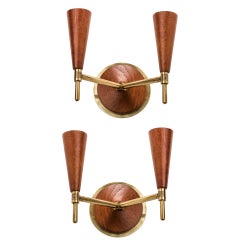 Pair of Walnut and Brass Sconces