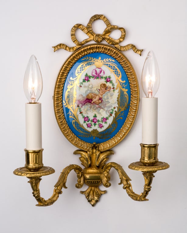 Pair of Gilded Bronze Sevres Sconces In Excellent Condition In New York, NY