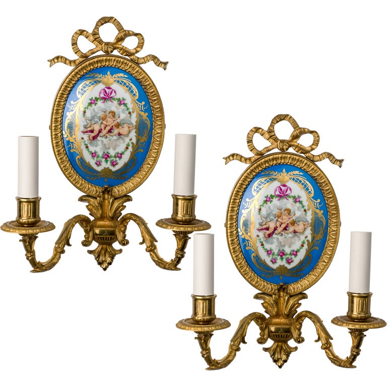 Pair of Gilded Bronze Sevres Sconces
