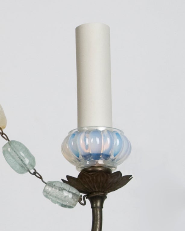 20th Century Five-Light Opalescent Glass Chandelier