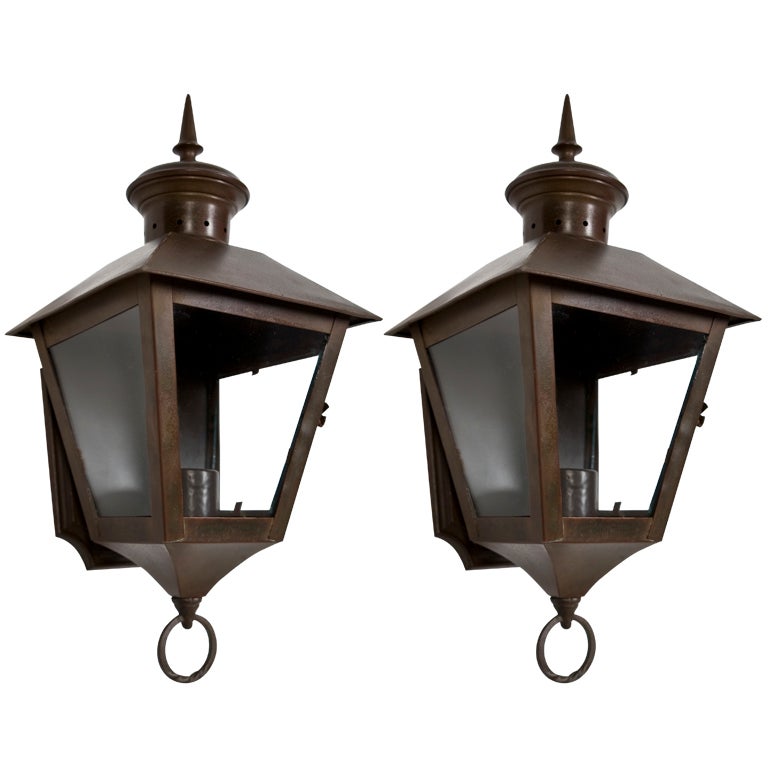 Pair of Exterior Copper Wall Lanterns