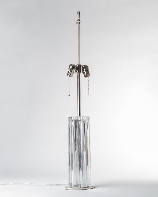 ATL1840

A cut crystal column table lamp with polished nickel fittings. Signed by the Austrian maker Claus Josef Riedel, known for making the fanciest oenophile's glasses.

Overall: 35
