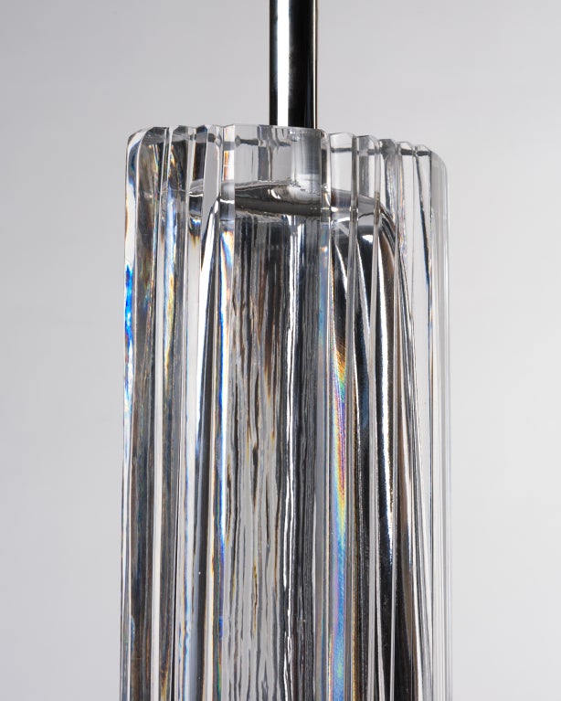 Plated Austrian Cut Crystal Column Table Lamp by Claus Josef Riedel, Circa 1960s For Sale