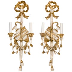Pair of Carved Painted Wood Sconces