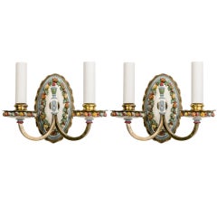 Pair of Hand-Painted Two Arm Sconces