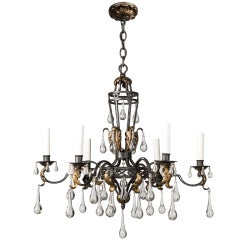 Six-light Iron Chandelier with Crystal Drops