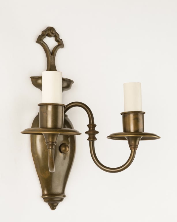 Baroque Antique Darkened Cast Brass Sconces with Urn Form Backplates, Circa 1900s For Sale