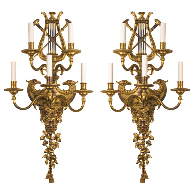 Pair of Gilded Neoclassical E. F. Caldwell Sconces