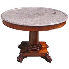 French Mahogany Marble Pedestal Table 1