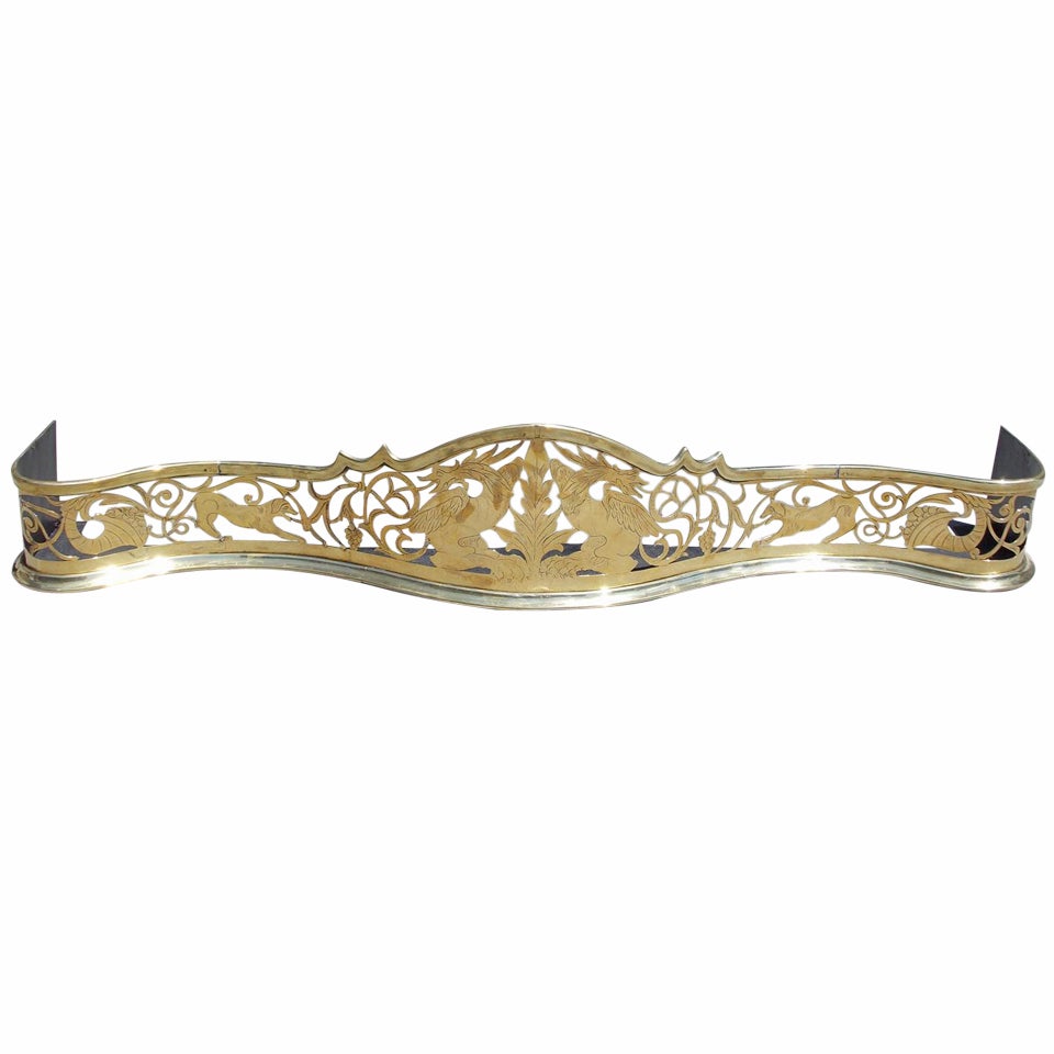 English Brass Serpentine Engraved Dragon Fire Place Fender, Circa 1760 For Sale