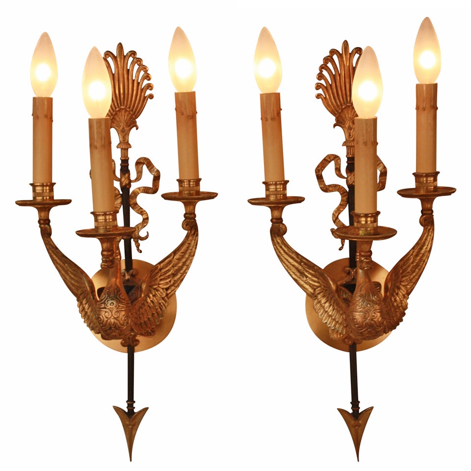 Pair of Empire Style Bronze Wall Sconces