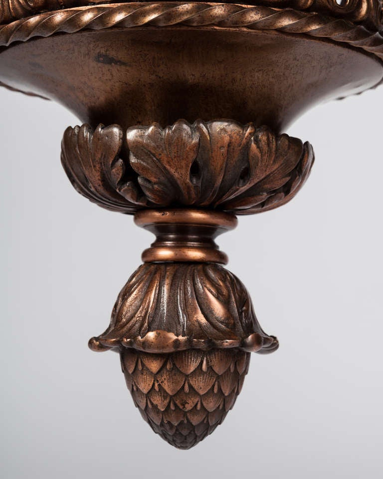Renaissance Style Bronze Hexagonal Lantern with Fleur-de-Lis and Foliate Details 1