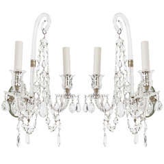Antique A Pair Of Crystal Sconces