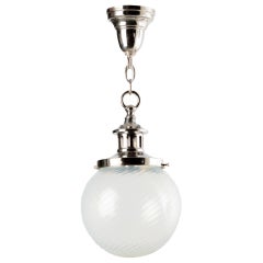 A Vintage Swirled Opalescent Glass Pendant on Industrial Nickel Fittings c. 1900