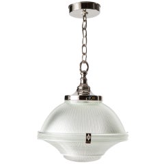 Industrial Holophane Glass Pendant with Decorative Clips and Original Diffuser