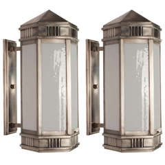 Pair of Weathered Antique Nickel Lanterns