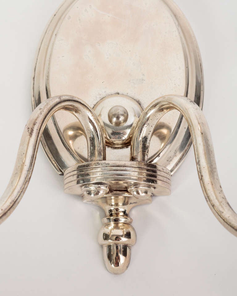 American Two Arm Silver Plate Sconce with an Oval Backplate, Circa 1900 For Sale