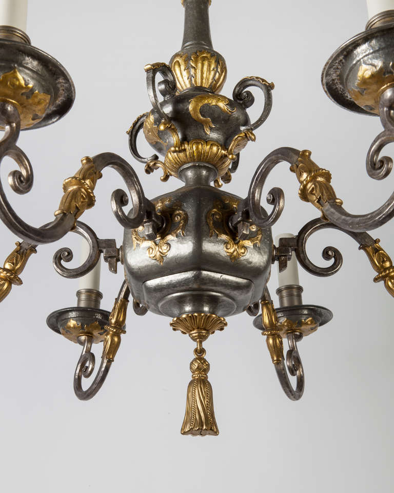 Original Pewter and Gilt Chandelier by E.F. Caldwell In Excellent Condition In New York, NY