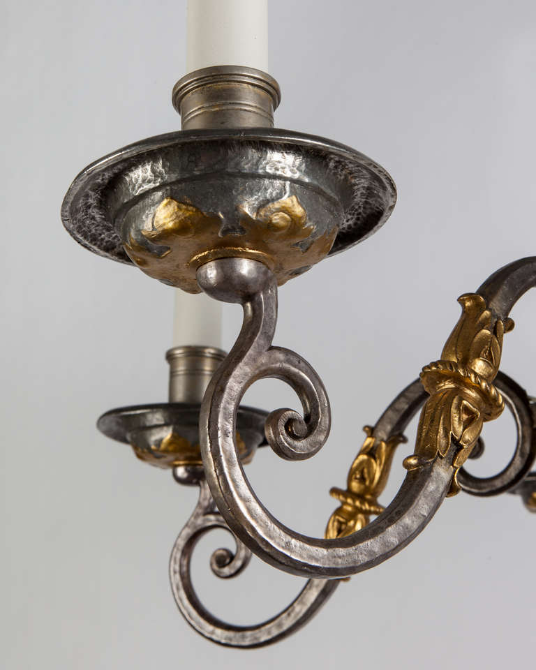 20th Century Original Pewter and Gilt Chandelier by E.F. Caldwell