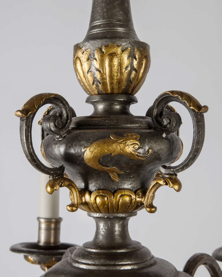 Original Pewter and Gilt Chandelier by E.F. Caldwell 1