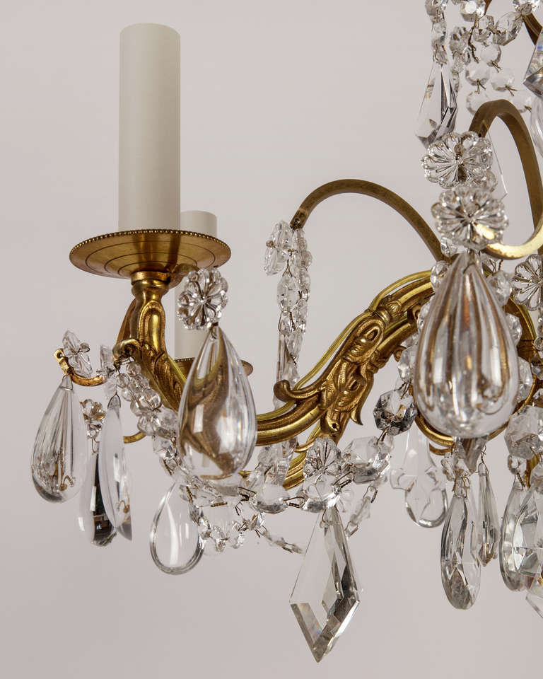 Gilt Gilded Brass Crystal Chandelier