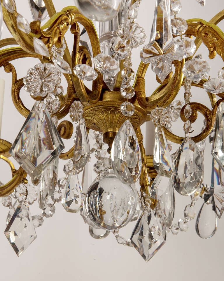 Gilded Brass Crystal Chandelier In Excellent Condition In New York, NY