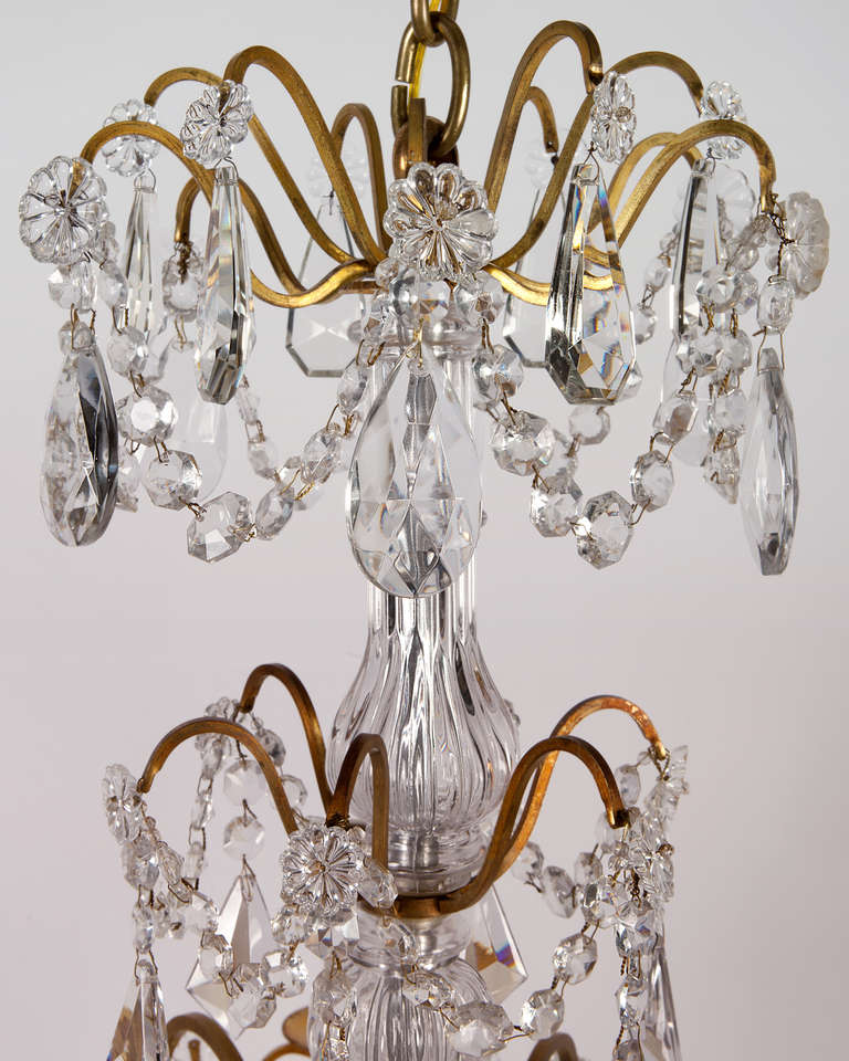 20th Century Gilded Brass Crystal Chandelier