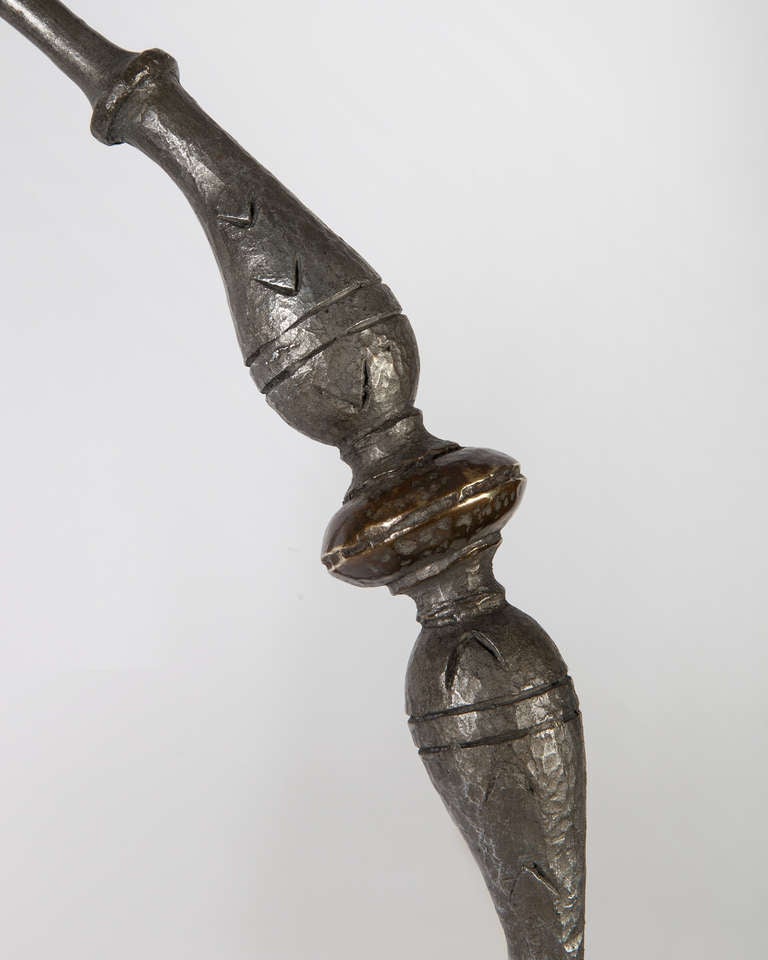 20th Century Wrought Bronze and Nickel Hoop Chandelier with Scrolls and Fleurs-de-Lis c. 1920
