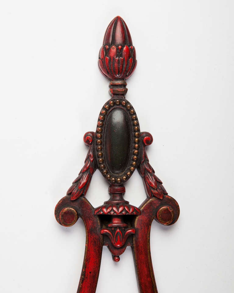 Red Hand Painted Chinoiserie Sconces with Two Arms by E. F. Caldwell Co. 1910s In Good Condition For Sale In New York, NY