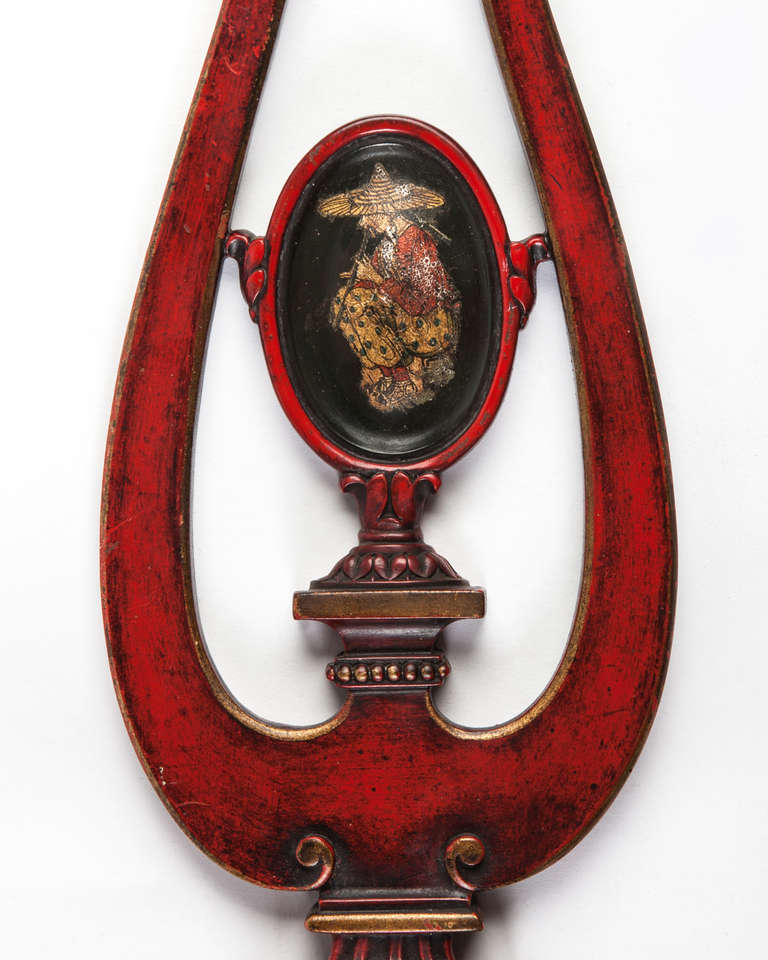 20th Century Red Hand Painted Chinoiserie Sconces with Two Arms by E. F. Caldwell Co. 1910s For Sale