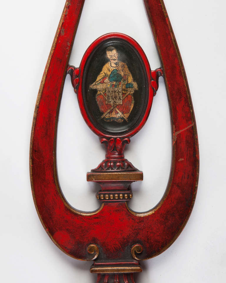Red Hand Painted Chinoiserie Sconces with Two Arms by E. F. Caldwell Co. 1910s For Sale 2