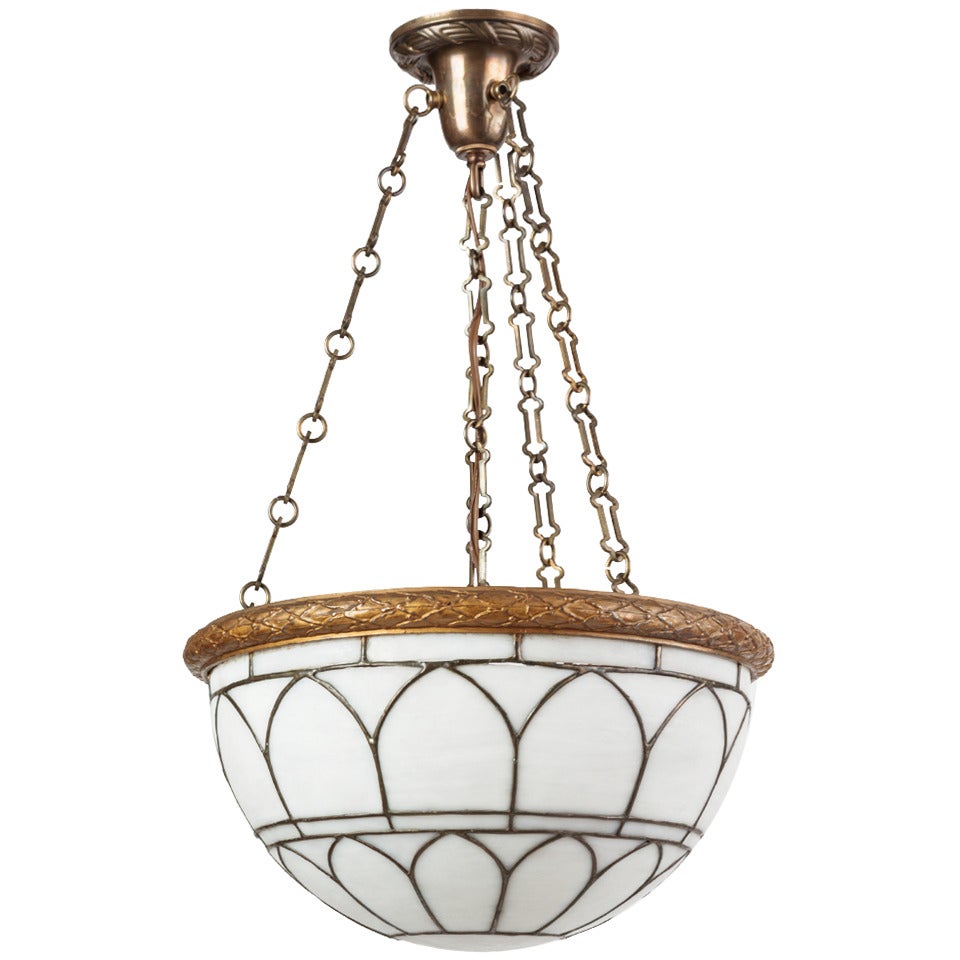 A Leaded Glass Inverted Dome Chandelier