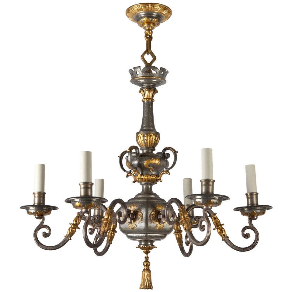 Original Pewter and Gilt Chandelier by E.F. Caldwell