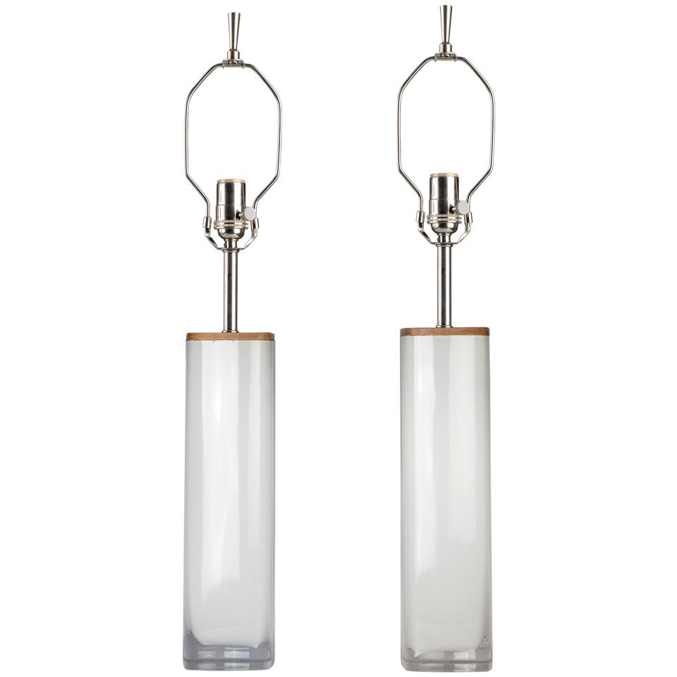 Pair of White Glass Table Lamps
