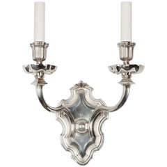 Pair of Silver Shield Form Sconces Signed By Edward F. Caldwell