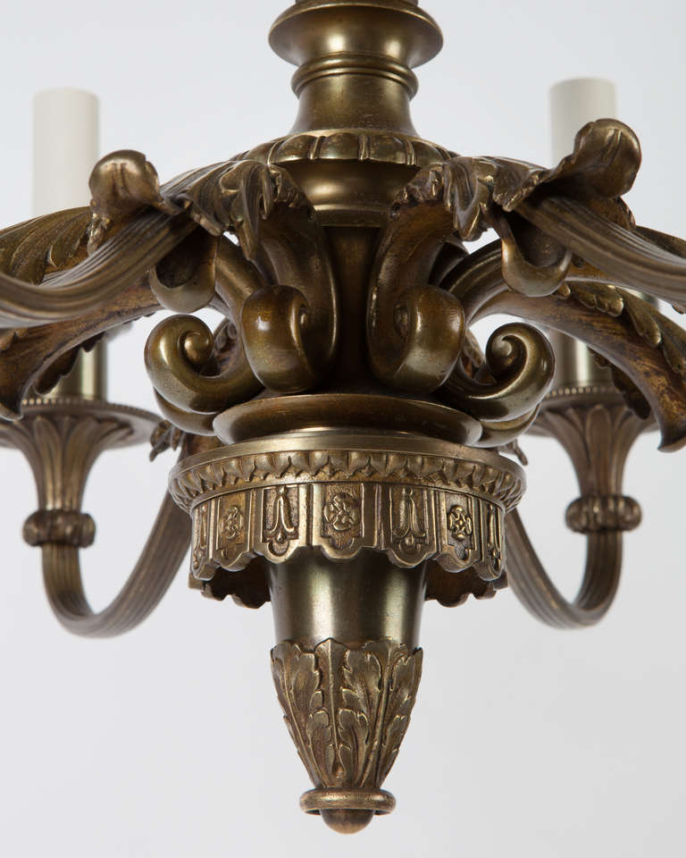Scroll Arm Cameo Chandelier by Pettingell Andrews Co. In Excellent Condition In New York, NY