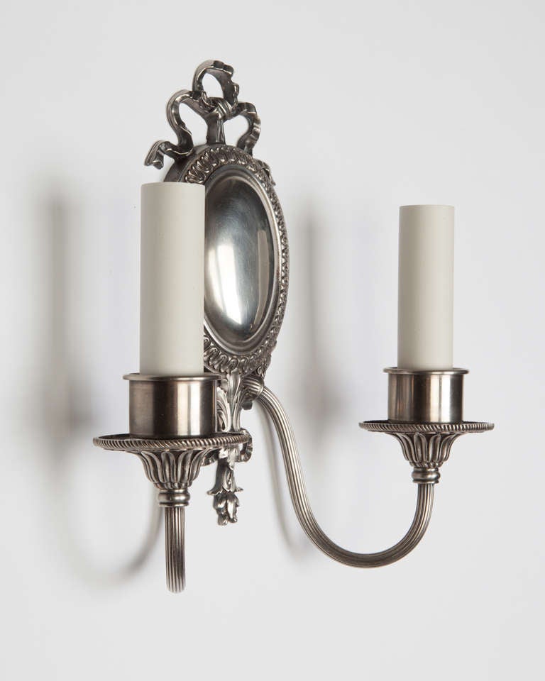 American Antique Nickel Double Light Sconces By Sterling Bronze Co.