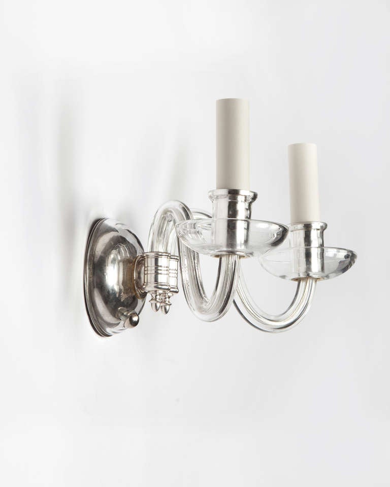 20th Century Crystal and Silver Sconces