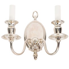 Antique Two Arm Silver Plate Sconce with an Oval Backplate, Circa 1900