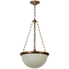 Antique Bronze and Opaline Glass Inverted Dome Chandelier with Shell Motif