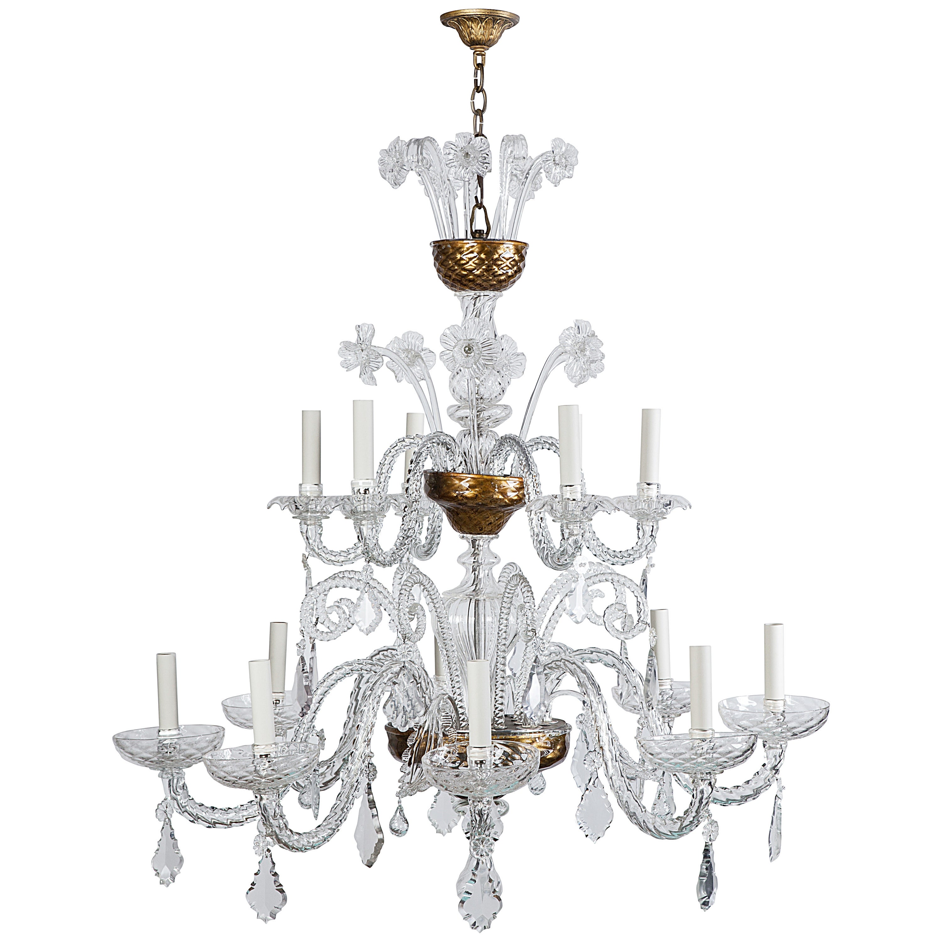 Murano Blown Glass Chandelier with Crystal Prisms