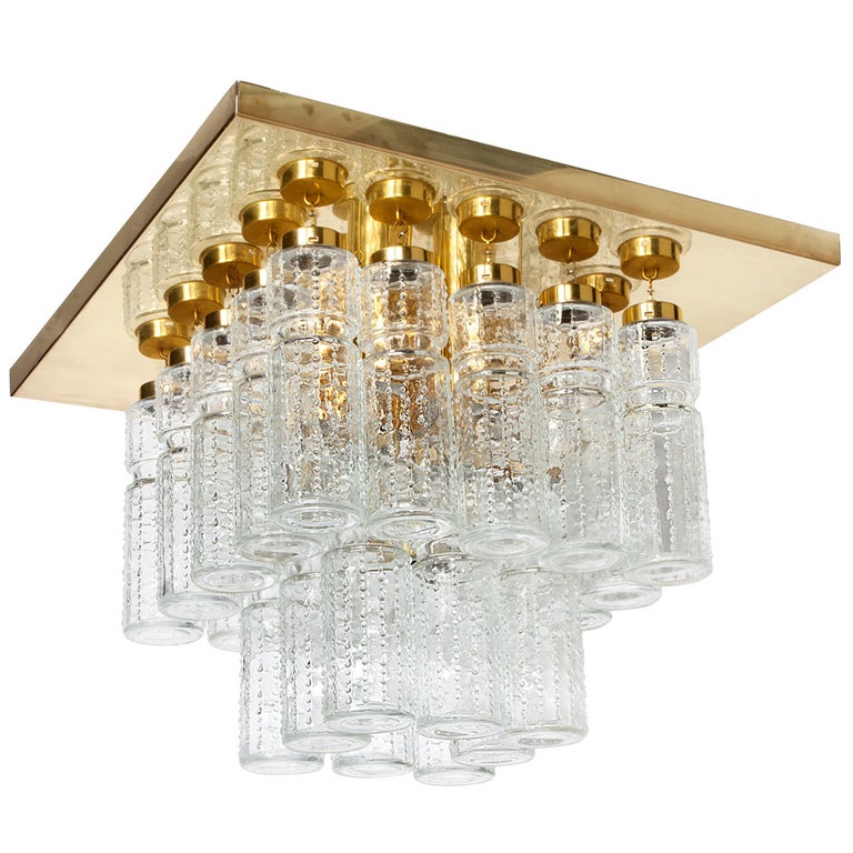 Vintage Flush Mount with Hollow Glass Prisms For Sale