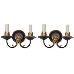 Antique Pair of Gilt and Enamel Sconces