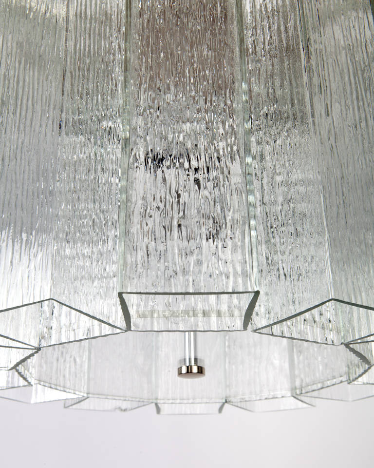 Mid-20th Century Textured Rectangular Glass Chandelier