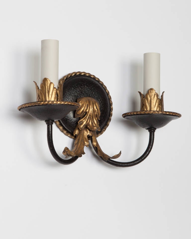 Pair of Gilt and Enamel Sconces In Excellent Condition In New York, NY