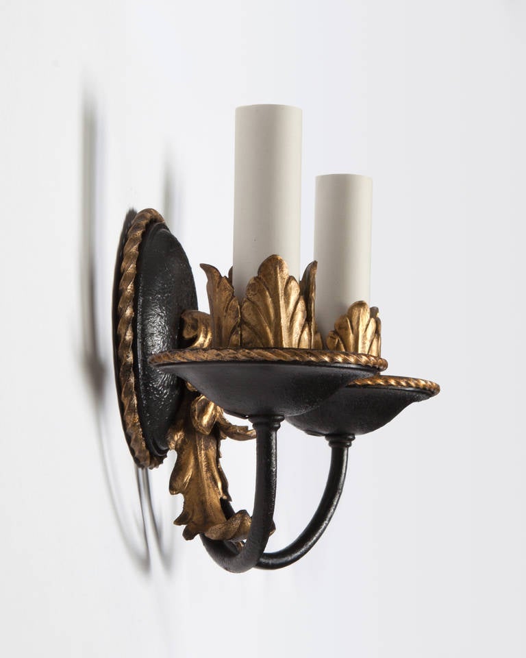 20th Century Pair of Gilt and Enamel Sconces